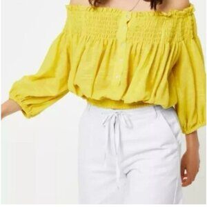 Free People Dancing Till Dawn Off the Shoulder Top Blouse Citrus Honey